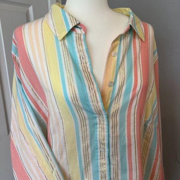 Talbots Cotton Relaxed Fit Classic Shirt Sunny Stripe Size Plus 2X - Picture 4 of 5
